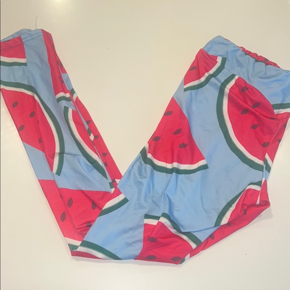 Playful Blue and Pink Watermelon Print Leggings
